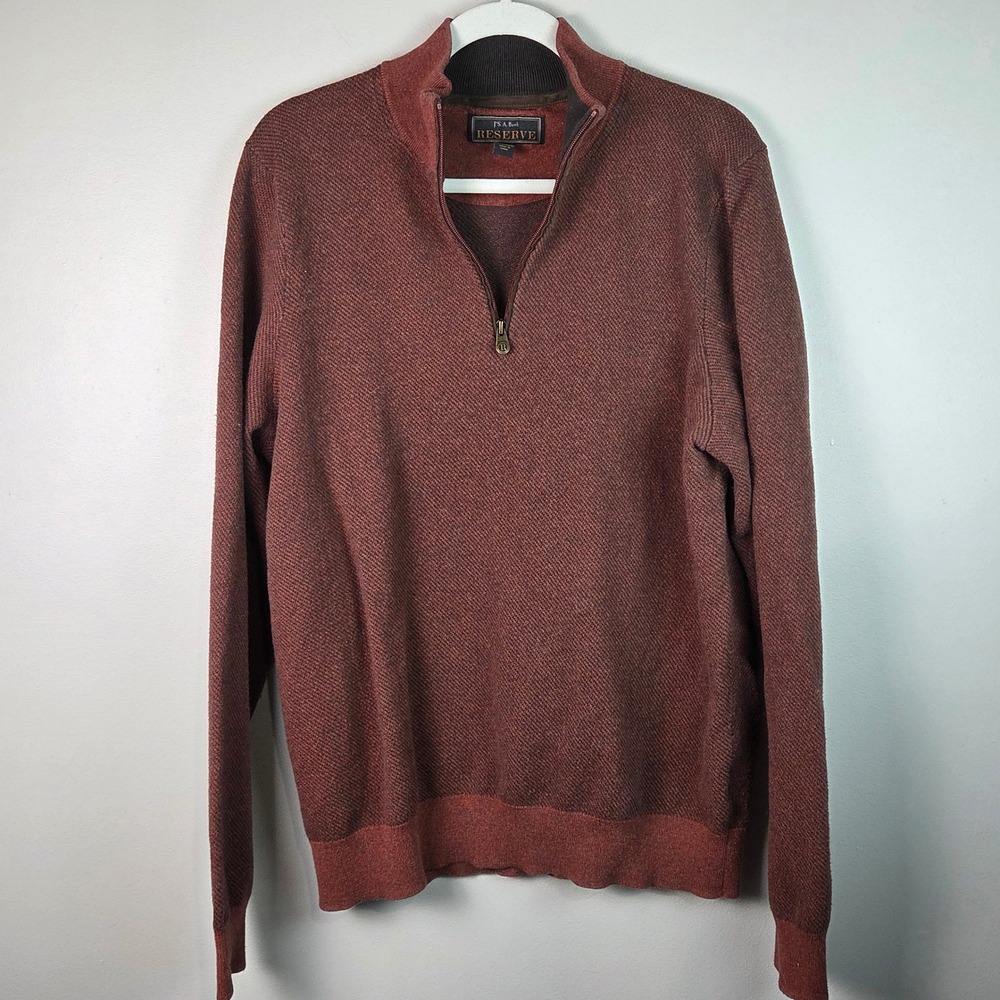 Jos. A. Bank Sweater Mens XL Rust Orange Excellent Cotton Cashmere Quarter Zip